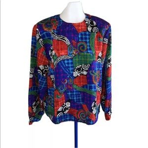 Vintage 80s Colorful Paisley Print Blouse Top 10